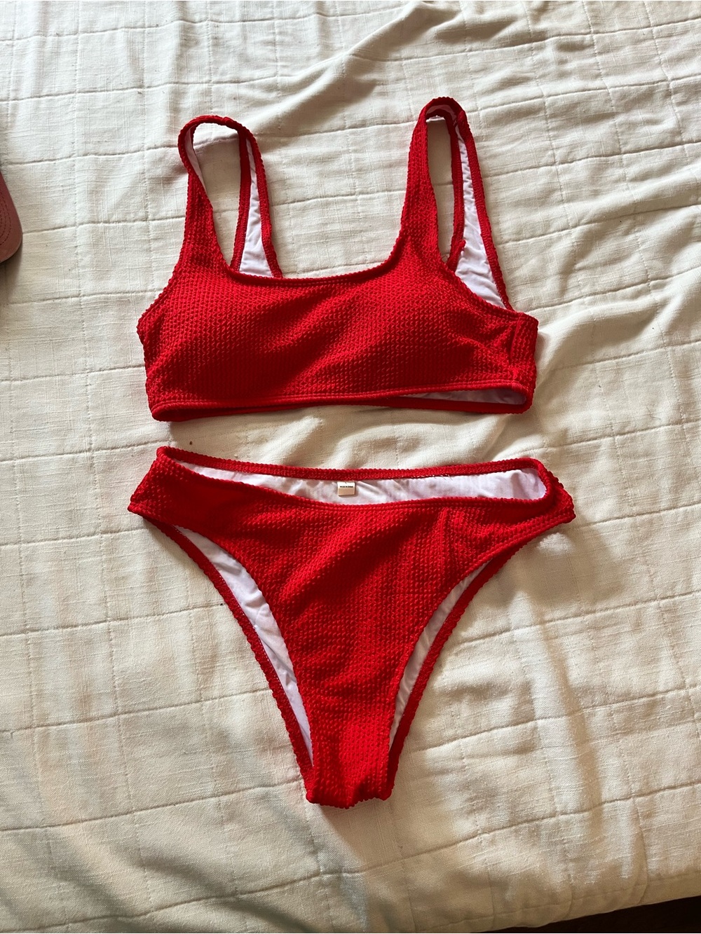 Red ribbed Two-Piece Swim Set - Women's Bikini